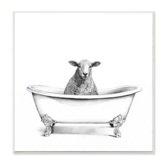 Stupell Industries Wooly Sheep in Bath Tub Wooden Wall Plaque {1}