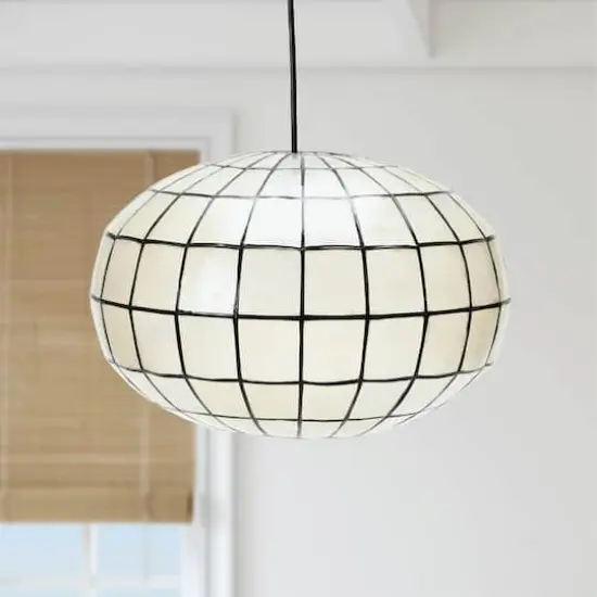 Hello Honey&reg; 16" White Capiz Seashell & Black Oblong Ceiling Light {3}