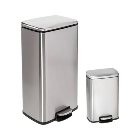 Honey Can Do Stainless Steel Step Trash Cans with Lid Set {1}