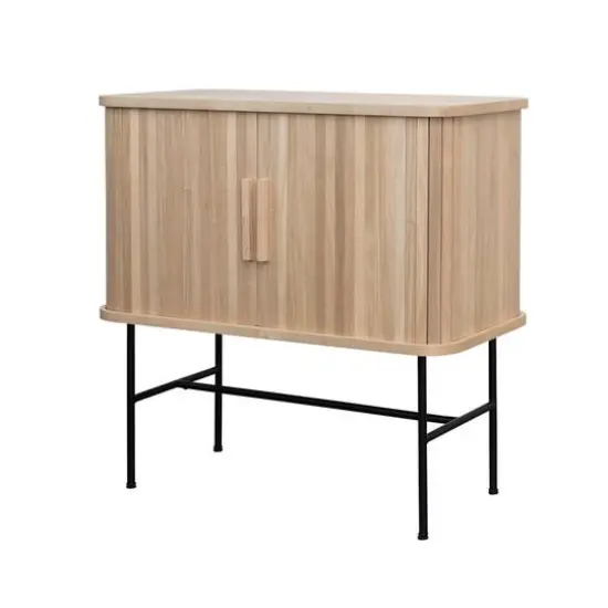 Hello Honey&reg; 3ft. Natural Wood & Black Metal Cabinet with Sliding Doors {5}