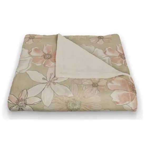 Watercolor Florals Coral Fleece Blanket Tan {3}