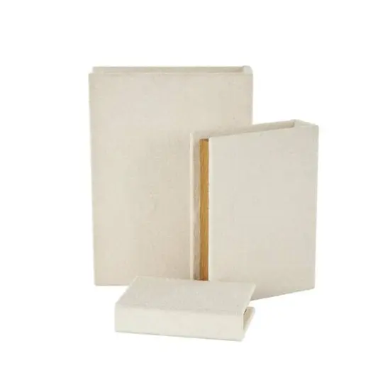 Cream Velvet Textured Decorative Book Box with Gold Page Detailing, 3ct. {7}
