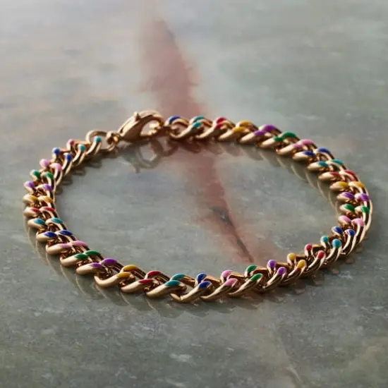 7.5" Rainbow & Gold Enamel Curb Charm Bracelet by Bead Landing™ {3}