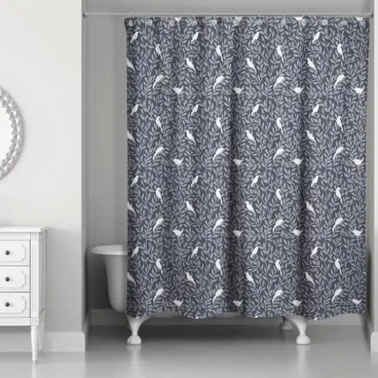 Birds on Leaves Shower Curtain Navy {1}