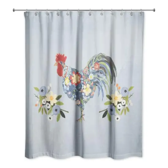 Floral Rooster Collage Blue 71" x 74" Shower Curtain {3}