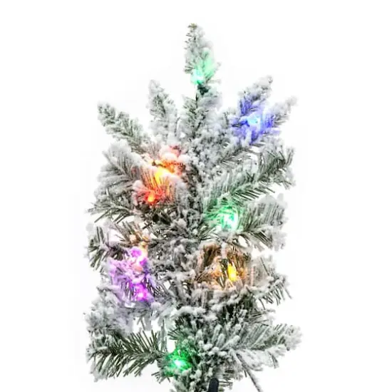9ft. Pre-Lit Flocked Utica Fir Slim Artificial Christmas Tree, Multi-Colored LED Lights {4}