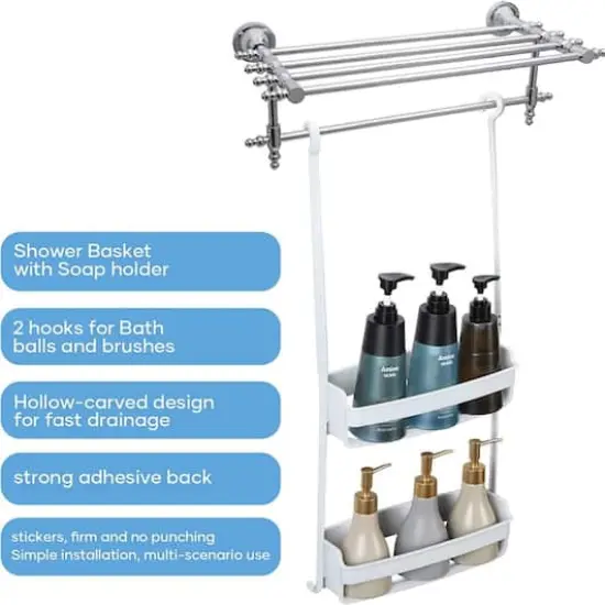 NEX&trade; 12" White Over Shower Head Shower Caddy {4}