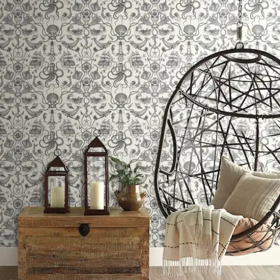 RoomMates Deep Sea Toile Peel & Stick Wallpaper Black and White {7}