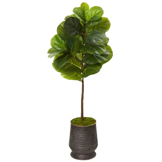 4ft. Fiddle Leaf Tree in Ribbed Metal Planter {1}