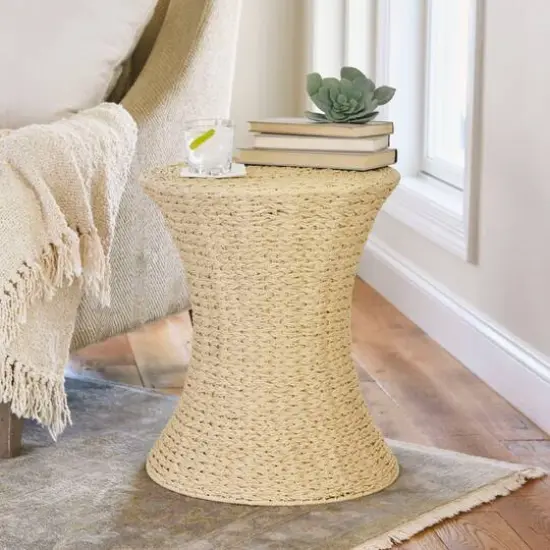 Household Essentials 21" Woven Paper Rope Hourglass End Table White {4}