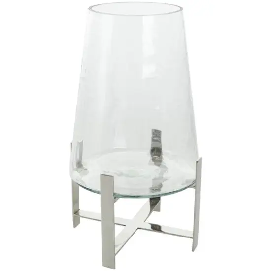 14" Clear Glass & Stainless Steel Hurricane Candle Holder {1}