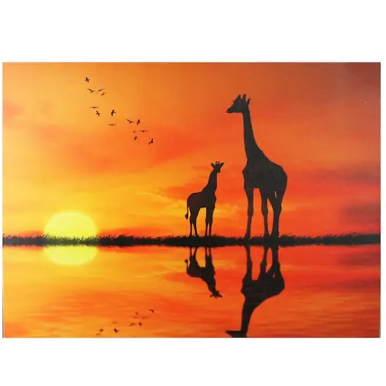 LED Safari Sunset Giraffe & Baby Canvas Wall Art {1}