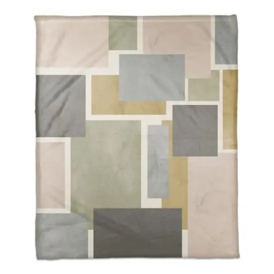 Muted Abstract Squares 50" x 60" Coral Fleece Blanket {1}