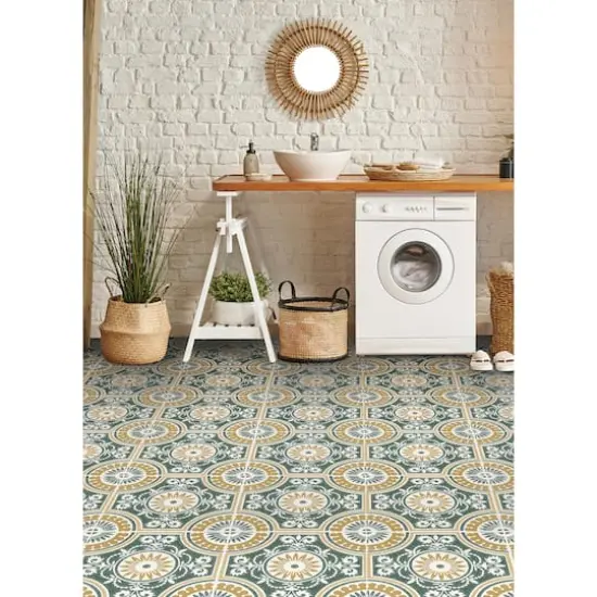FloorPops Ezra Peel & Stick Floor Tiles Green and Yellow {3}