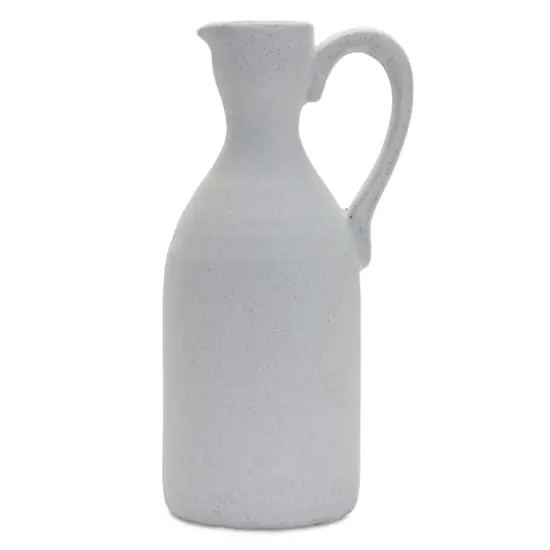 13.5" Modern White Clay Pitcher Vase {1}