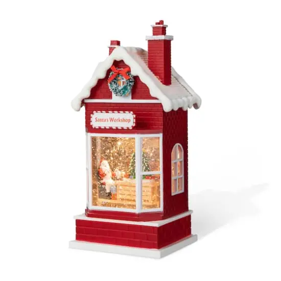 Glitzhome&reg; 10.5" Lighted Santa's Workshop Waterglobe {1}