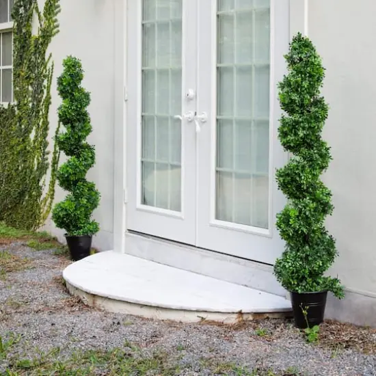 5ft. UV-Resistant Boxwood Spiral Topiary Artificial Tree in Decorative Planter {3}