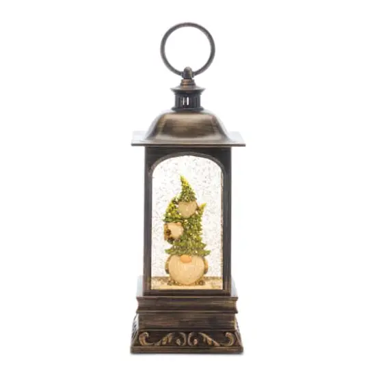 10.75" LED Snow Globe Lantern with Gnome Stack {1}