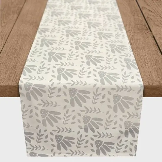 72" Simple Gray Florals Cotton Twill Runner {3}