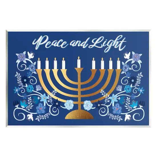 Stupell Industries Peace & Light Floral Hanukkah Menorah Wall Plaque Art {1}