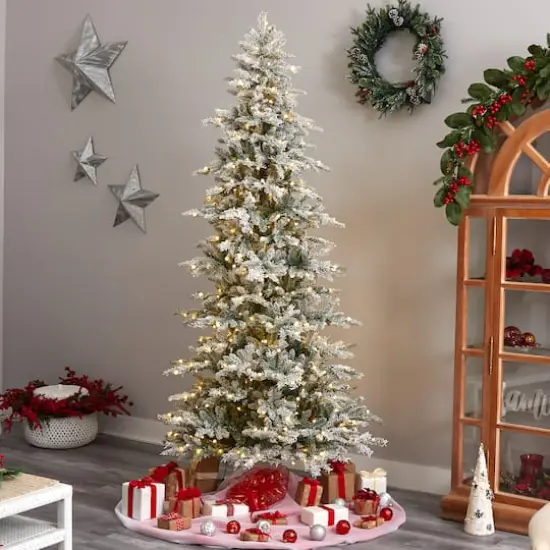 8.5ft. Pre-Lit Slim Flocked Nova Scotia Spruce Artificial Christmas Tree, Warm White LED Lights {8}