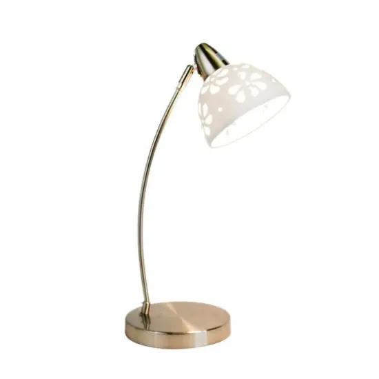 Simple Designs&trade; 20" Brushed Nickel Desk Lamp with White Porcelain Flower Shade {3}