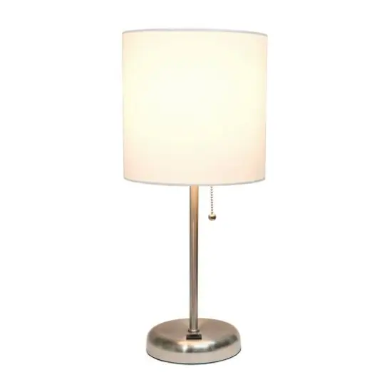 Creekwood Home 19.5" Oslo USB Port Table Lamp Brushed Steel/White Shade {5}