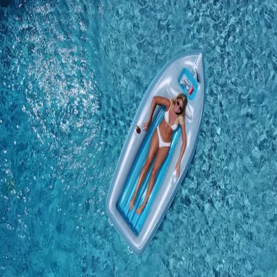 9ft. Inflatable Gray & Blue Classic Boat Cruiser Pool Float with Cooler {5}