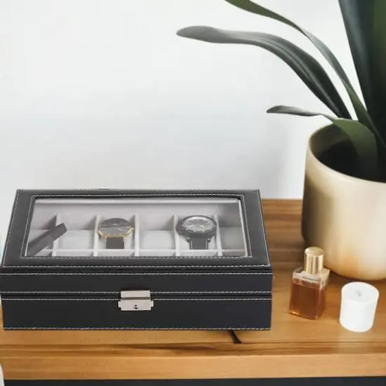 Charcoal Black Dozen Leather Watch Box {6}