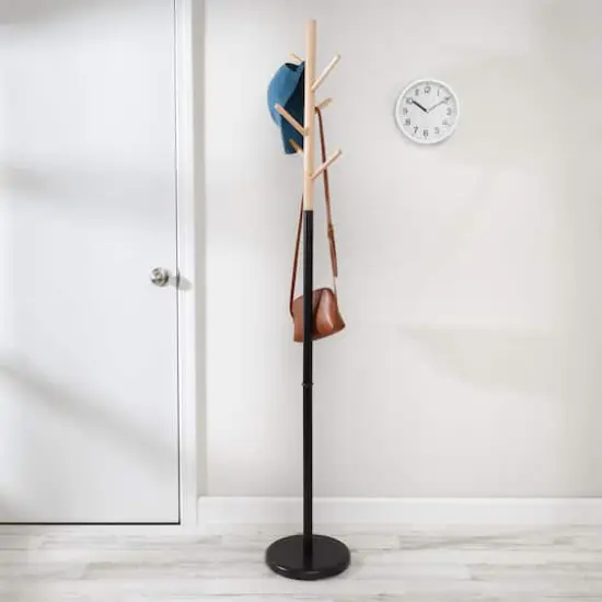 Honey Can Do Black & Natural Wood Modern Freestanding Coat Tree Stand {4}