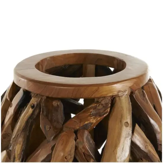 15.5" Brown Teak Wood Handmade Live Edge Tree Branch Vase {6}