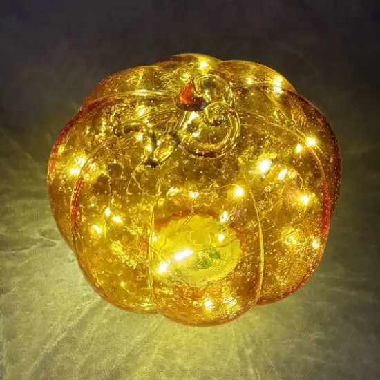 7.5" Orange Lighted Glass Pumpkin by Ashland&reg; {3}
