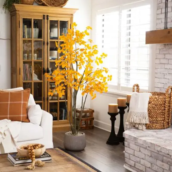 6ft. Orange Autumn Oyama Magnolia Artificial Potted Tree {8}