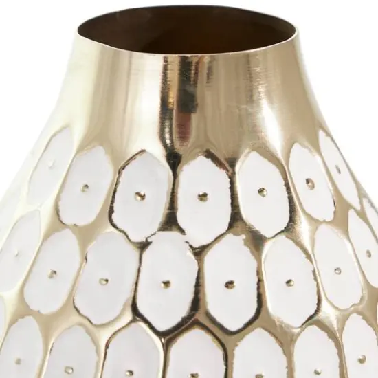 10" Gold Metal Geometric Geometric Dot Vase with White Accents {6}