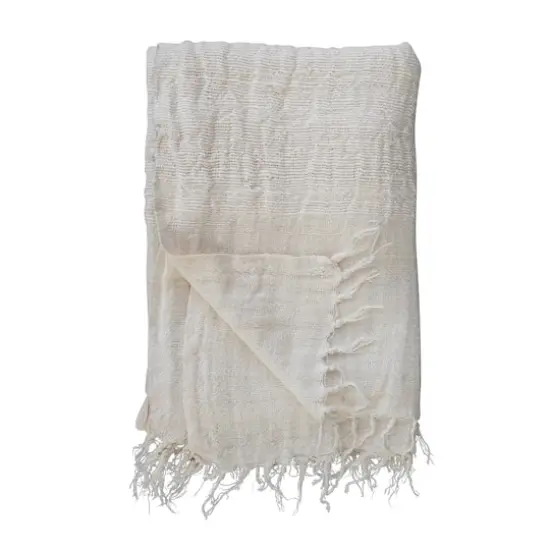 Hello Honey&reg; Cream & Natural Stripes & Fringe Woven Linen Throw Blanket {10}