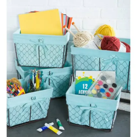 DII&reg; Chicken Wire Basket with Liner Set Aqua {7}