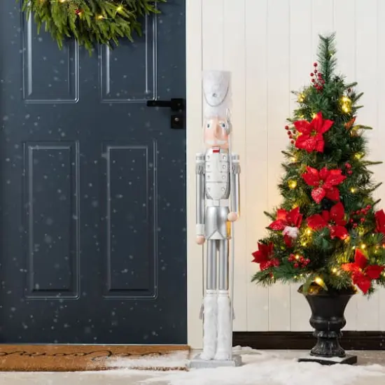 Glitzhome® 42"H Wooden Christmas Silver Dressed Soldier Nutcracker {4}