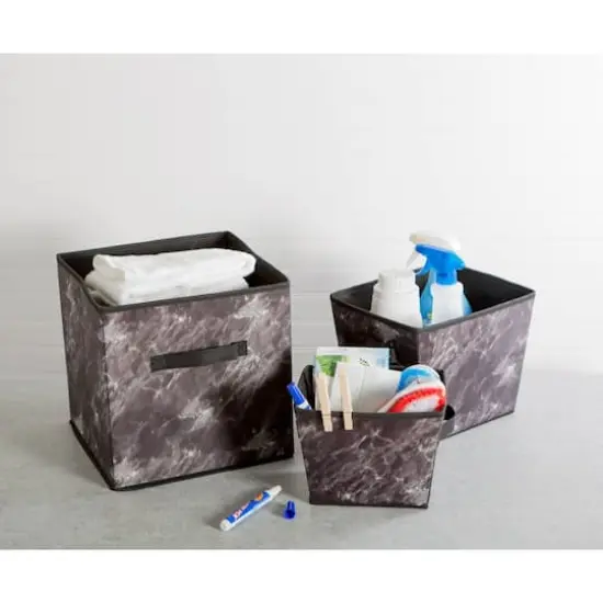 DII&reg; Small Black Marble Trapezoid Laundry Bin Set, 3ct. {3}