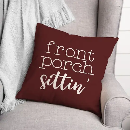 18" Front Porch Sittin' Throw Pillow Maroon {3}