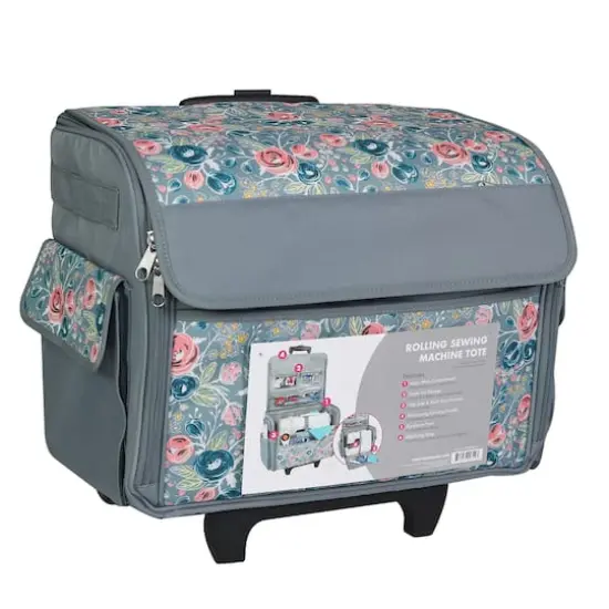 Everything Mary Green Floral Rolling Sewing Machine Tote {7}