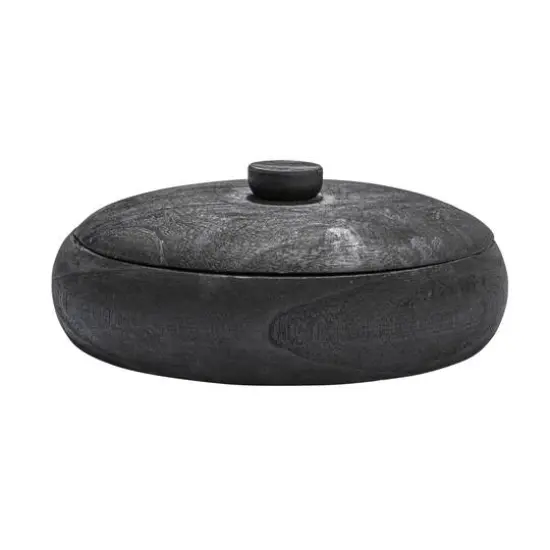 Hello Honey&reg; 11.5" Black Decorative Paulownia Wood Container with Lid {8}
