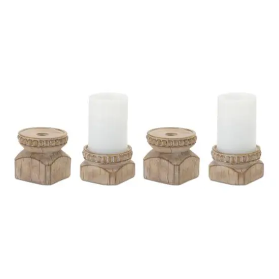 Beaded Wood Design Candle Holder Set, 3" & 4" {5}