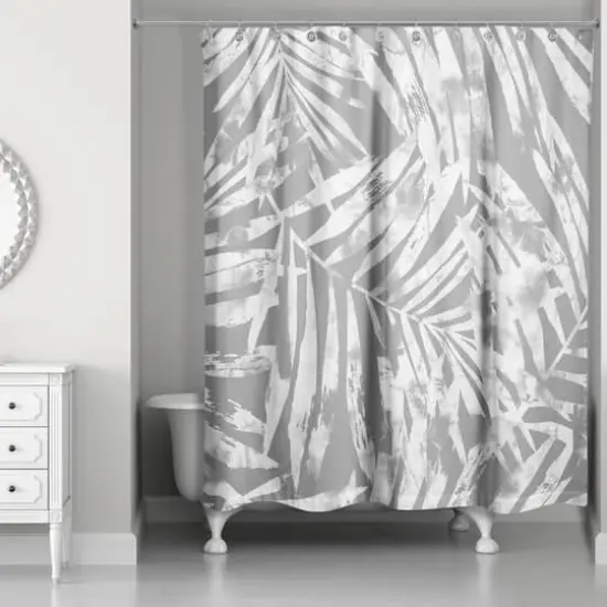 Tropical Leaves Shower Curtain Gray {1}