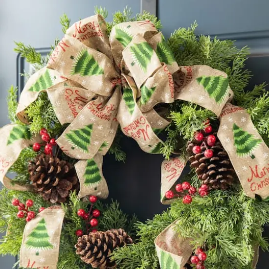 Glitzhome&reg; 24" Cypress Leaves & Pinecone Wreath with Ribbon & Bow {5}