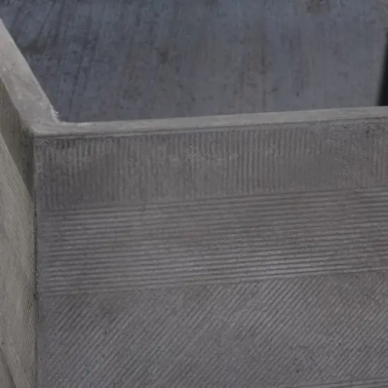 Set of 2 Grey Polystone Contemporary Planter, 13", 15" {4}