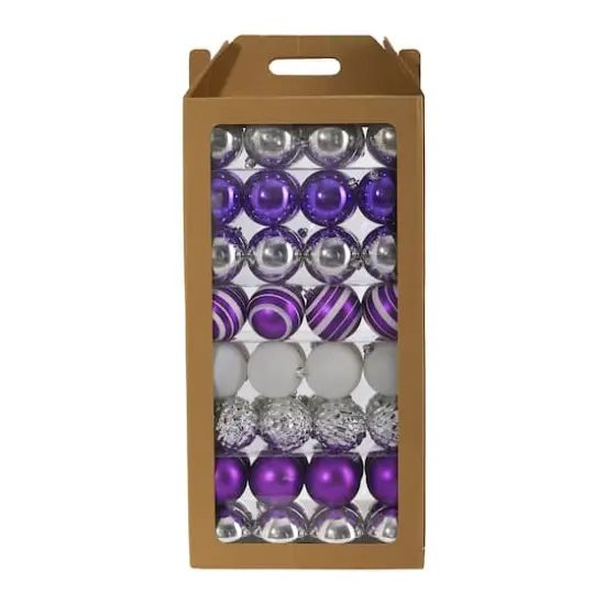 64ct. 3" Purple & Silver Shatterproof Ball Ornaments {1}