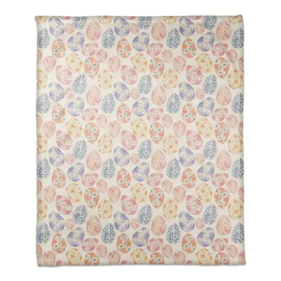 Colorful Floral Easter Eggs 50" x 60" Coral Fleece Blanket {1}