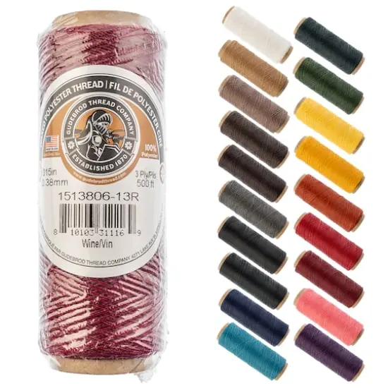 Gudebrod 0.015" 3 Ply Waxed Thread, 500ft. Wine {1}