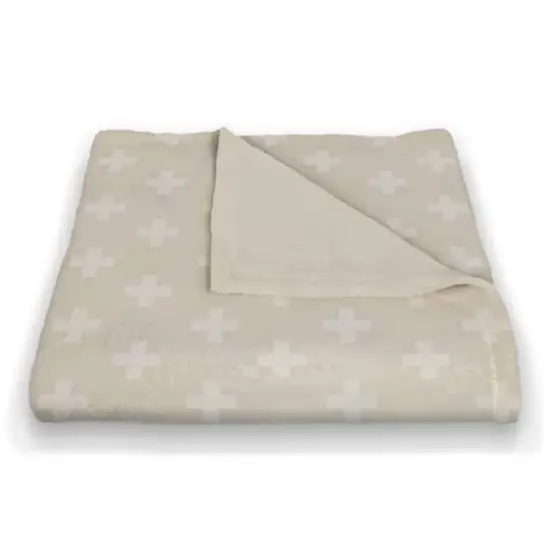 Beige & White Swiss Cross Pattern Fleece Blanket {3}