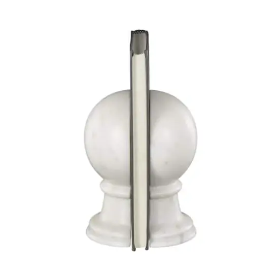 7" White Marble Globe Sleek Orb Decorative Bookends, 2ct. {7}